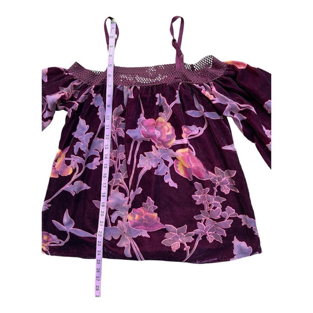 American Rag Floral Velvet Burnout Burgundy Off the Shoulder Size Small Bohemian - Picture 5 of 9